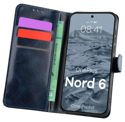 Produktbild von Handyhülle mit Klappe für OnePlus Nord 6, Bizon Case Pocket, Dunkelblau