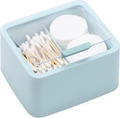Productafbeelding van Grote badkamerorganizer met twee compartimenten en een blauw scharnierend deksel