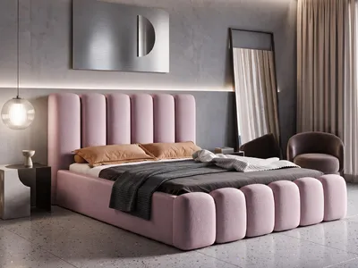 Produktbild von Polsterbett 160x200 mit Bettkasten VELARO, Stauraum und Metall-Lattenrost – Bouclé Stoff Rosa