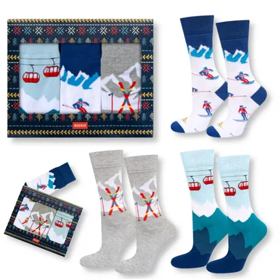Produktbild von 3 Paar Herren-Socken Gr. 40-45 mit Winter-Sport-Motiv von SOXO – Geschenke für Männer – Geschenkset