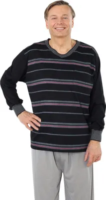 Produktbild von Pyjama Herren lang Schlafanzug Schlafkleidung Nachtwäsche, Farbe:1x Oberteil Schwarz, Größe:3XL