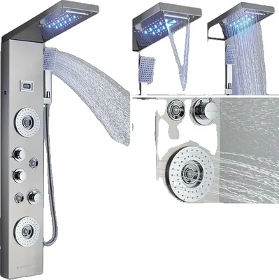 Immagine prodotto di Colonna doccia, LED a pioggia, getto massaggiante, nichel spazzolato 8029X