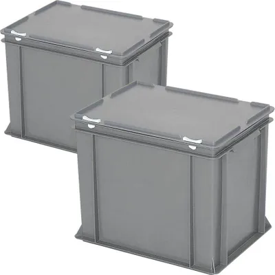 Produktbild von 2x Eurobehälter mit Scharnierdeckel, LxBxH 400x300x330 mm, PP, grau