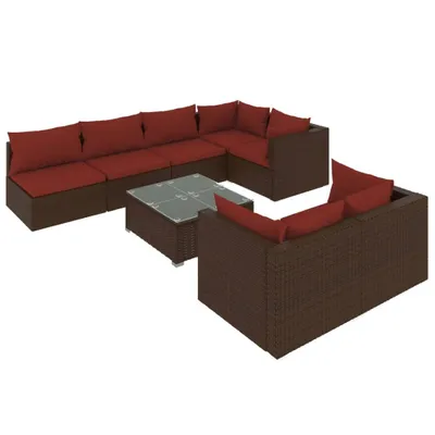 Produktbild von 8-tlg. Garten-Lounge-Set mit Kissen Braun Poly Rattan