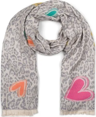 Produktbild von styleBREAKER Damen Schal mit Leopardenmuster und Herz-Stickerei – Weicher, warmer und r Schal mit Fransen 01017164