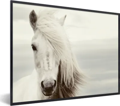 Produktbild von MuchoWow® Gerahmtes Poster Pferd - Strand - Mähne 80x60 cm - Poster mit Schwarzem Bilderrahmen Wandposter Rahmen Foto Bilder - Schwarzem - Mit Gestell