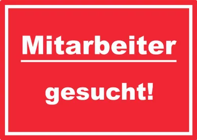 Produktbild von Mitarbeiter gesucht Aufkleber mit Text AushängeAufkleber rot-weiss A2 (420x594mm)