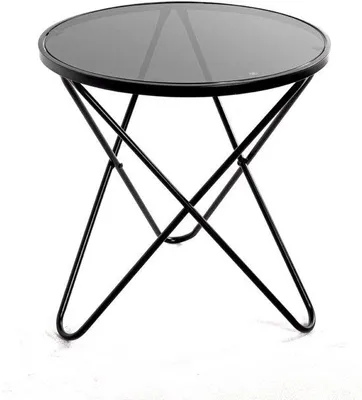 Produktbild von Runde Tischlampe aus schwarzem Metall mit Glasplatte