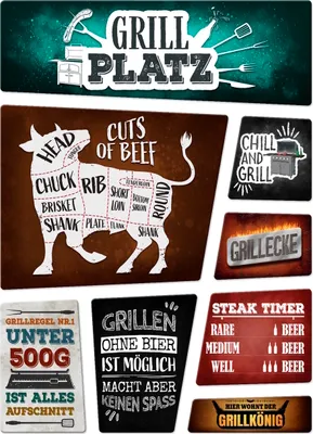Produktbild von Grill Kühlschrankmagnete im 8er Set Grillen Fleisch Wurst Bier Steak Hobby Rind