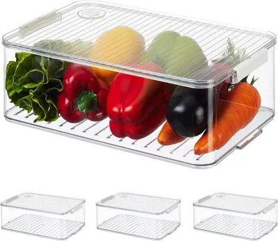 Obrázok produktu pre Organizér do chladničky – sada 4 priehľadných úložných boxov s vekom – rozmery 105 x 21 x 33 cm – plast