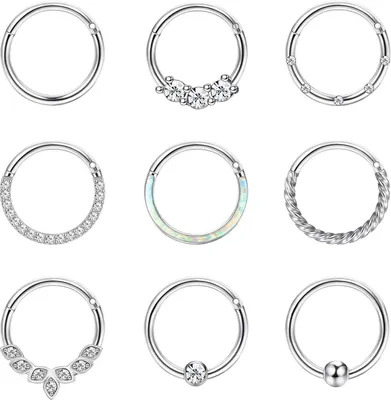 Zdjęcie produktu dla Zestaw do przekłuwania nosa Stal chirurgiczna Kobiety Helix Septum Hoop Tragus Opal CZ Ucho 9PCS