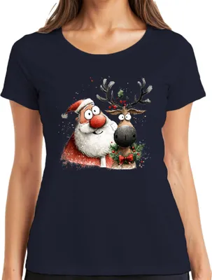Produktbild von Weihnachtsmann Rentier Rudolph lustig Weihnachten Geschenk Damen T-Shirt, Navy, XL