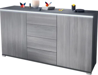 Produktbild von Vladon Sideboard Faro V1 - Kommode mit 2 Türen & 4 Schubladen, Schrank mit LED Lichtleiste, Anthrazit matt / Avola-Anthrazit (138,5 x 75,5 x 35)