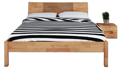 Produktbild von Bett Bento 6 aus Kernbuche massiv 140x200 cm mit Holzkopfteil und Holzbeinen