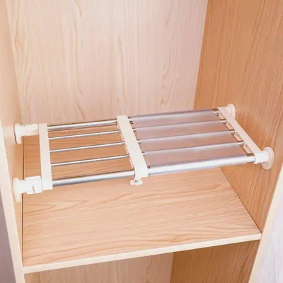 Produktbild von Erweiterbar Regalteiler Teleskop Garderobensystem Regal Wandmontiertes Aufbewahrungsregal für Schlafzimmer Küche Badezimmer,Ohne Bohren,Elfenbein 40-60cm,Gewichtskapazität 15-20 kg