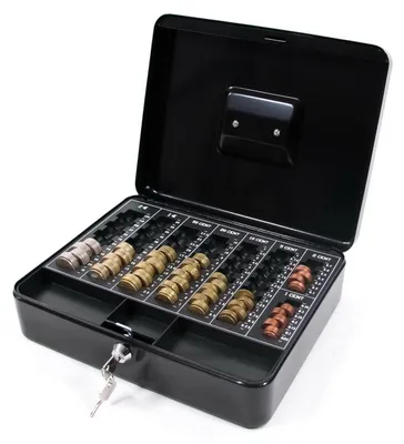 Immagine prodotto di hjh OFFICE Cassetta portadenaro con serratura SAFE in acciaio con contamonete in euro, 9,0 x 30,0 x 24,0 cm