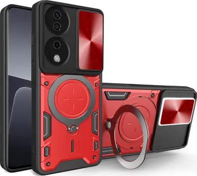Immagine prodotto di Custodia per Honor X7b Custodia resistente a doppio strato con copertura della fotocamera e supporto ad anello Rosso