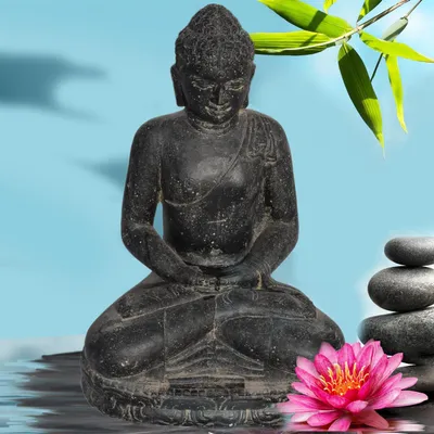 Produktbild von Stonox Buddha Figur Jalandhar Dhyana Geste Steinguss frostfest 22x28x45 cm