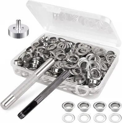 Produktbild von Metallösen Set 6 mm, 100 Stück, inklusive Werkzeug, für Planen und Zelte