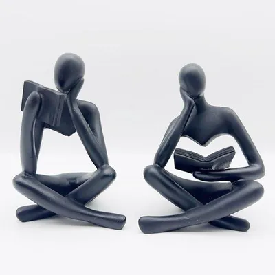 Produktbild von Schwarzes 2-teiliges Deko-Statuen-Set für Wohnräume, Arbeitszimmer, Bücherwände und Tischbegleiter