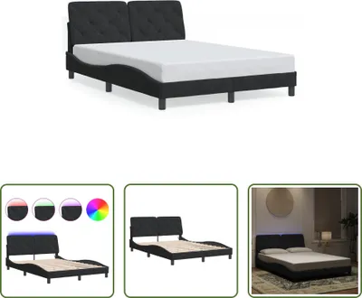Produktbild von The Living Store Bettgestell mit LED-Leuchten Schwarz 120x200 cm Samt