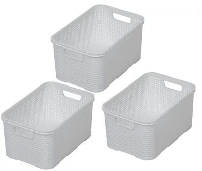 Zdjęcie produktu dla BranQ - Zestaw 3 koszy do przechowywania, design rattanowy, rozmiar M, pojemność 10 litrów, wykonane z tworzywa sztucznego