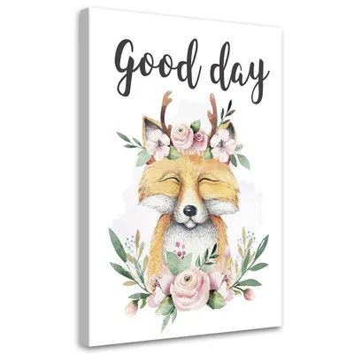 Produktbild von Leinwandbild fuchs blumen für kinder 70x100 cm Feeby rosa wandbild bereit zum aufhängen