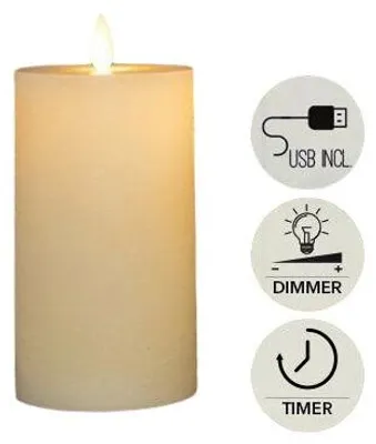 Productafbeelding van Stompkaars rustiek wax bewegende vlam 12,5x7,5 cm ivoor Anna's Collection