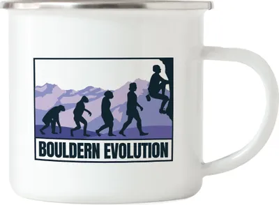 Produktbild von Bouldern Evolution Emaille Tasse Klettern Sport Freizeit Hügel Felsen Höhe Gipfel Kletterschuhe Kletterer Berge Climb