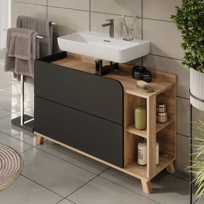 Zdjęcie produktu dla Szafka pod umywalkę Vicco Karen Sonoma/antracyt 100 x 65 cm z 2 szufladami, Model 54688