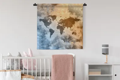 Produktbild von MuchoWow® Wandteppich Wandbehang Weltkarte - Farben - Vintage 90x90 cm Tapisserie Dekoration Wandtuch - Wandaufhänger