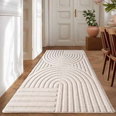 Image de Homebyhome Tapis Boho Scandinave à Poils Courts avec Effet 3D Lavable Doux et Moderne pour Salon, Taille: 80x150 cm