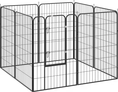 Image de Enclos pour chiens et parc pour chiots - Enclos en acier - Avec porte - Double fermeture métallique - 125 x 80 x 70 cm - Noir