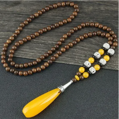 Immagine prodotto di Collana Alois in Legno con Ciondolo Colorato - Stile Etnico e Bohémien KP34075