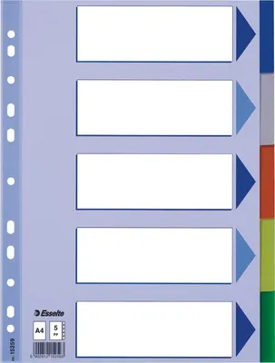 Produktbild von Register A4 5-teilig blanko farbig Packung mit 20 Stück