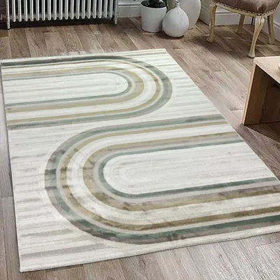 Image de Tapis à poils courts élégant Crème Beige Vert Marron Motif Effet brillant résistant facile d'entretien Salon Salle à manger Chambre Taille - 140 x 200 cm