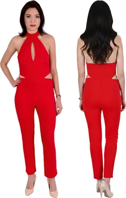 Produktbild von John Zack Damenoverall in Rot mit Dekolleté-Ausschnitt, figurbetonend, elegant XL