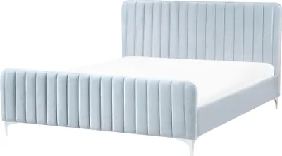 Produktbild von BELIANI Polsterbett Hellblau Samtstoff mit Lattenrost 160 x 200 cm Hohes Gestepptes Kopf- und Fußteil Modern Glamourös Doppelbett Schlafzimmer