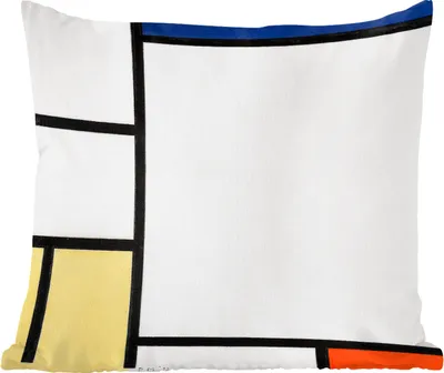 Produktbild von MuchoWow® Zierkissen Sofakissen Wohnzimmer Dekokissen 40x40 cm Komposition mit Blau, Gelb, Schwarz und Rot - Piet Mondrian - Foto Kissen - Schlafzimmer Dekoration