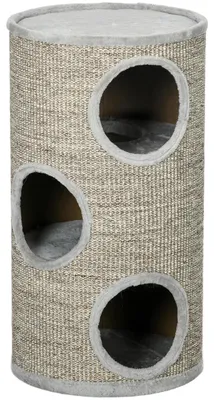 Obrázok produktu pre Mačací škrabací strom – 3-poschodový mačací domček – škrabacie stĺpiky z sisalu – mäkký plyš – priemer 38 cm, výška 70 cm – svetlosivý