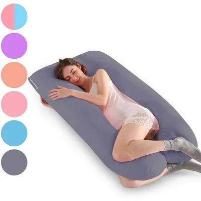 Image de Coussin de grossesse avec taie d'oreiller en velours, Soft Coussin pour dormir sur le côté pour femmes enceintes, Coussin pour tout le corps，145cmx70cm(en forme de U,Gris)