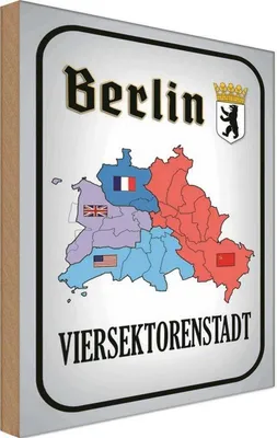 Produktbild von vianmo Holzschild 30x20 cm Berlin Viersektorenstadt Straße Stadt