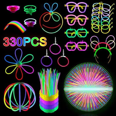 Productafbeelding van Kniklichtjes - Set van 330 - Partyset - Neon lichtstaven met 150 aansluitingen - Glow-sticks - Blacklight - Volwassenen