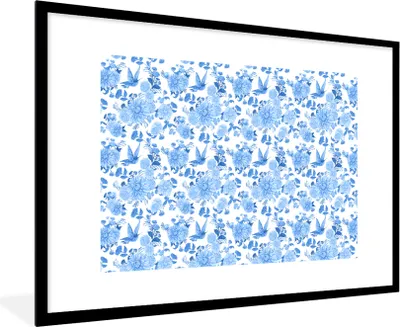 Produktbild von MuchoWow® MuchoWow® Gerahmtes Poster Blumen - Rosen - Blau - Muster 90x60 cm - Poster mit zchwarzem Bilderrahmen - Wanddekoration - Fotos
