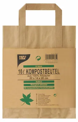 Produktbild von 60x Kompostbeutel aus Papier mit Henkel 10L 28 cm x 22 cm x 14 cm braun
