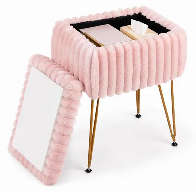 Immagine prodotto di Pouf da trucco COSTWAY con spazio contenitore, poggiapiedi imbottito con coperchio, sgabello con gambe in metallo e poggiapiedi, pouf per la camera da letto, 42x33x55,5 cm