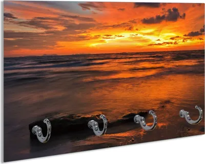 Produktbild von Wallario Handtuchhalter aus Glas, Motiv: Glühender Abendhimmel über dem Meer, 30 x 20 cm mit 4 Haken