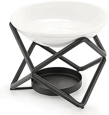 Produktbild von PolkaHome® Metallener Ölverbrenner mit Keramikschale – Dekorativer Wachsschmelzer für Aromatherapie und Wohnkultur, Schwarz