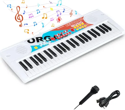 Immagine prodotto di COSTWAY Kids Piano Keyboard, tastiera elettrica portatile a 49 tasti con microfono, 8 ritmi, 8 suoni e 10 demo per bambini dai 3 anni in su, bianco