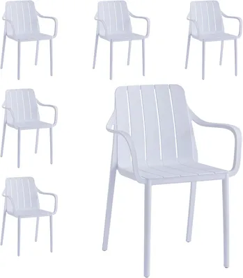 Produktbild von VORTIVO Gartenstuhl 6er Set Weiß – stapelbar, wetterfest, UV-beständig & bis 200 kg. Für Balkon, Terrasse, Garten & Esszimmer.